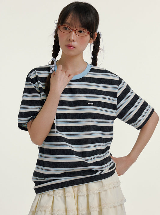 Niche Design Contrast Stripe T-Shirt