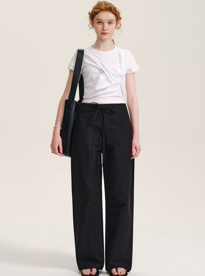 Black Drape Straight Leg Casual Pants