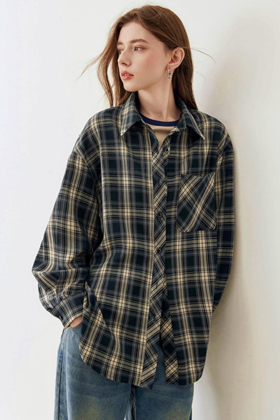 Spring Loose Check Shirt Jacket