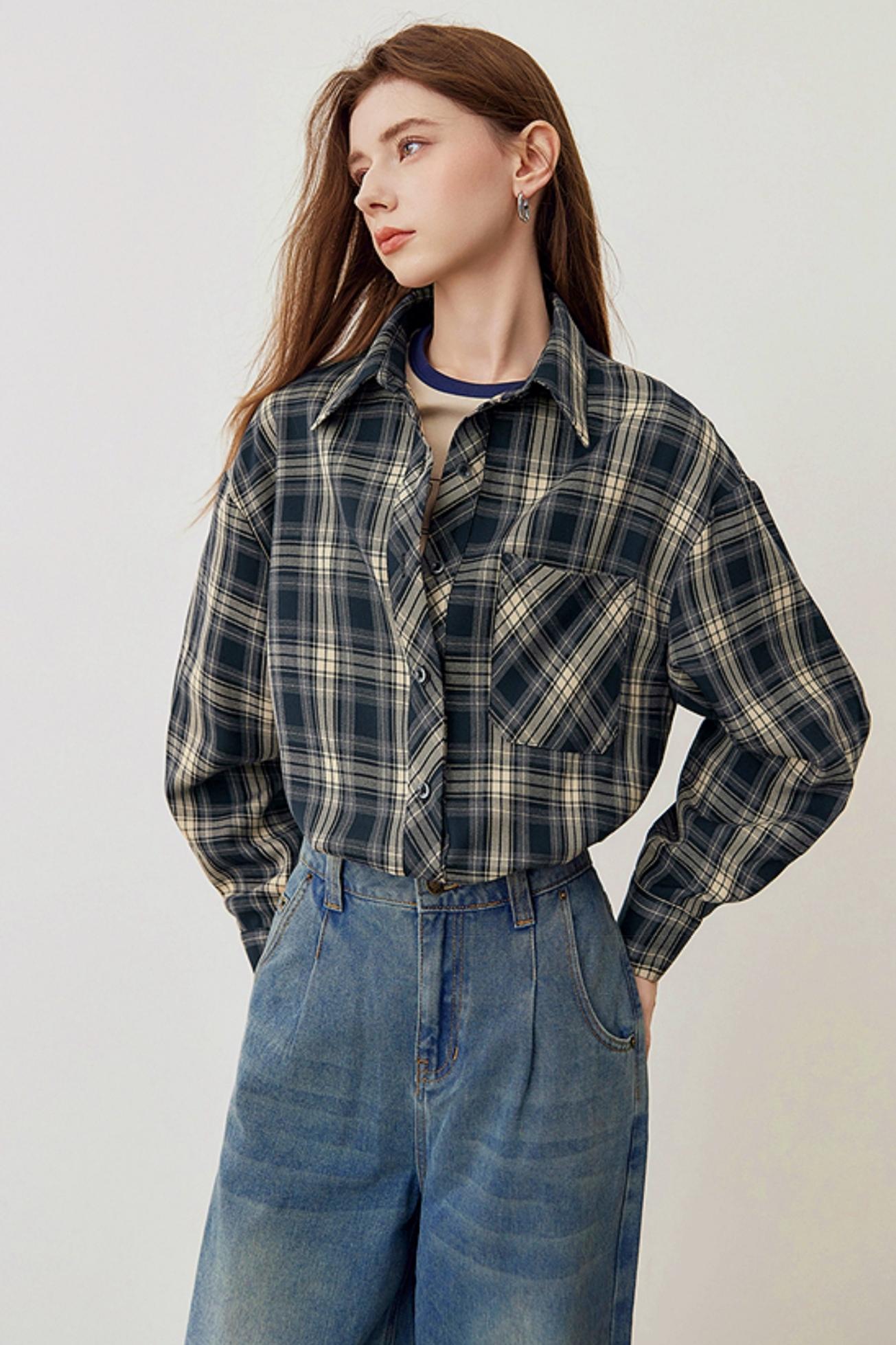 Spring Loose Check Shirt Jacket