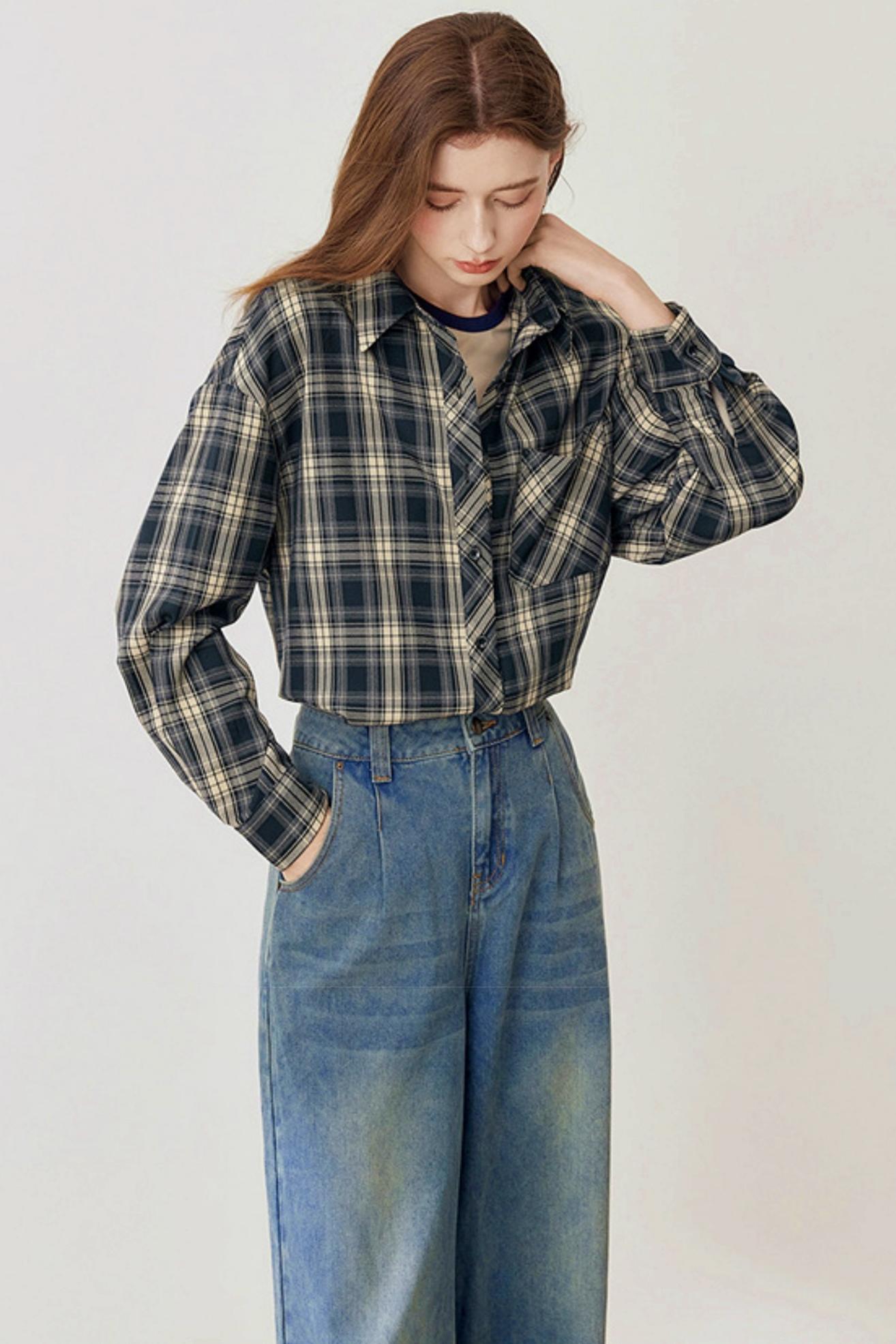 Spring Loose Check Shirt Jacket