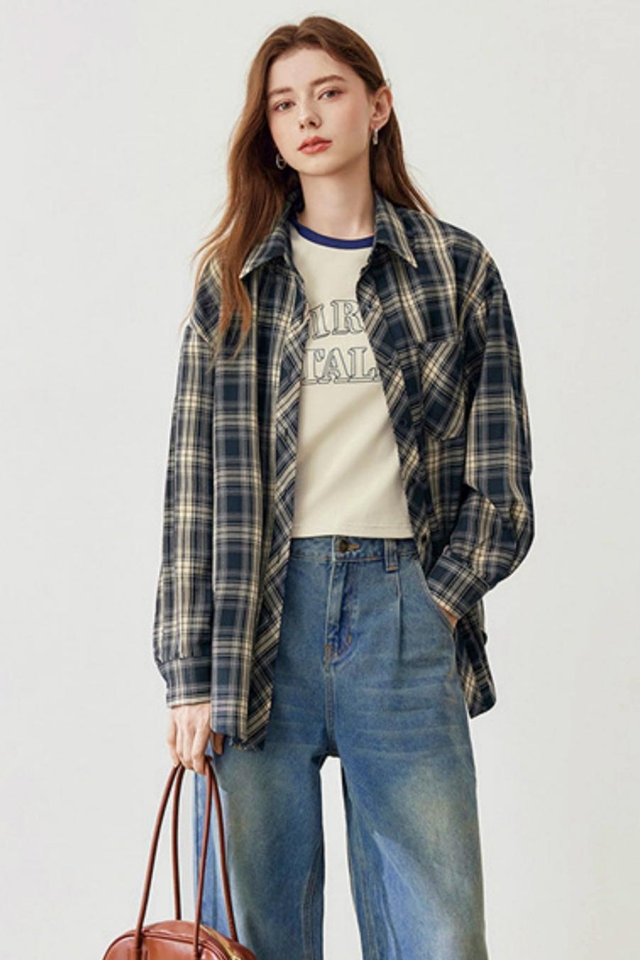 Spring Loose Check Shirt Jacket