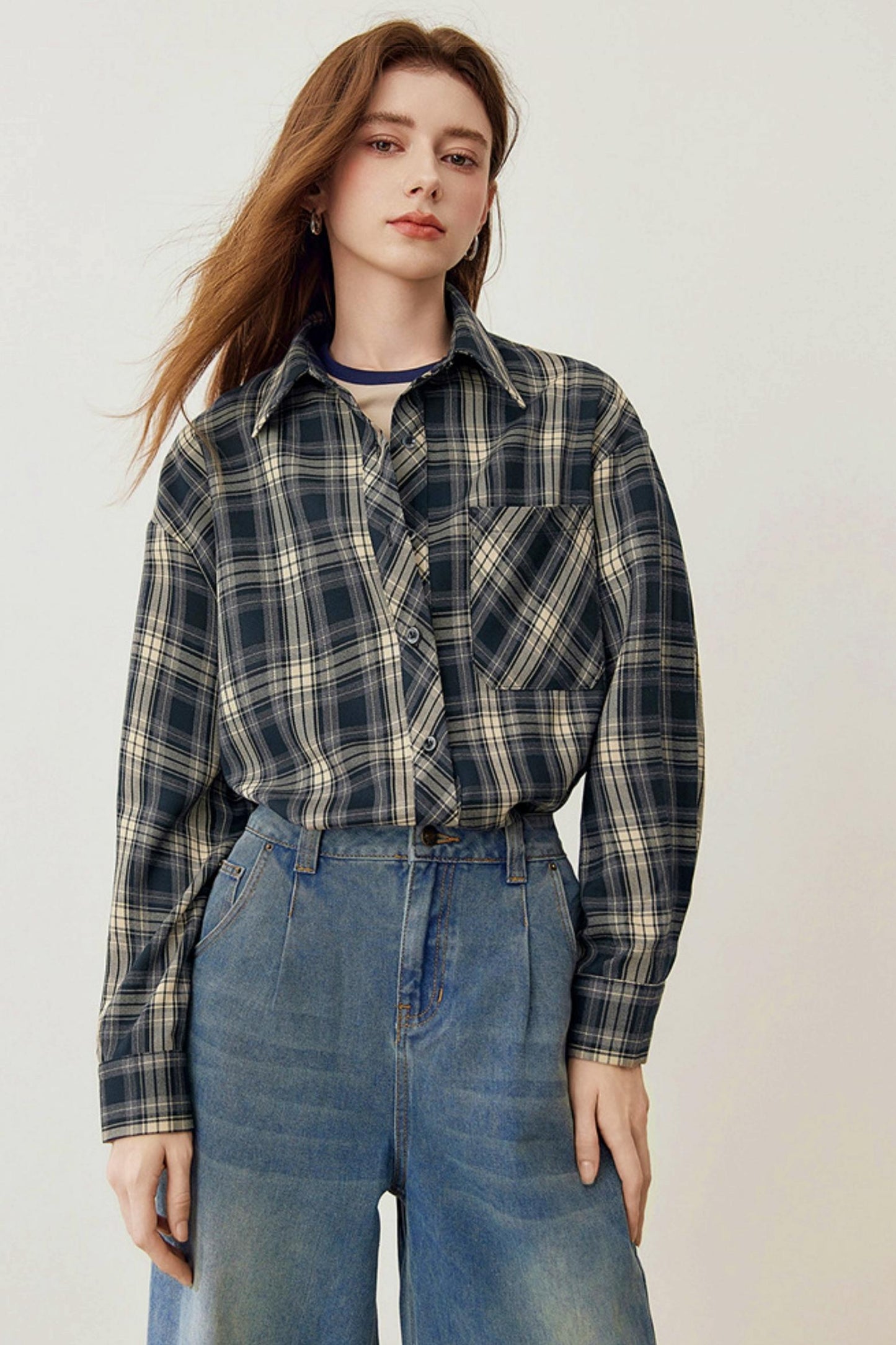 Spring Loose Check Shirt Jacket