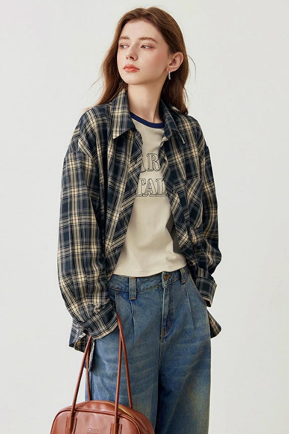 Spring Loose Check Shirt Jacket