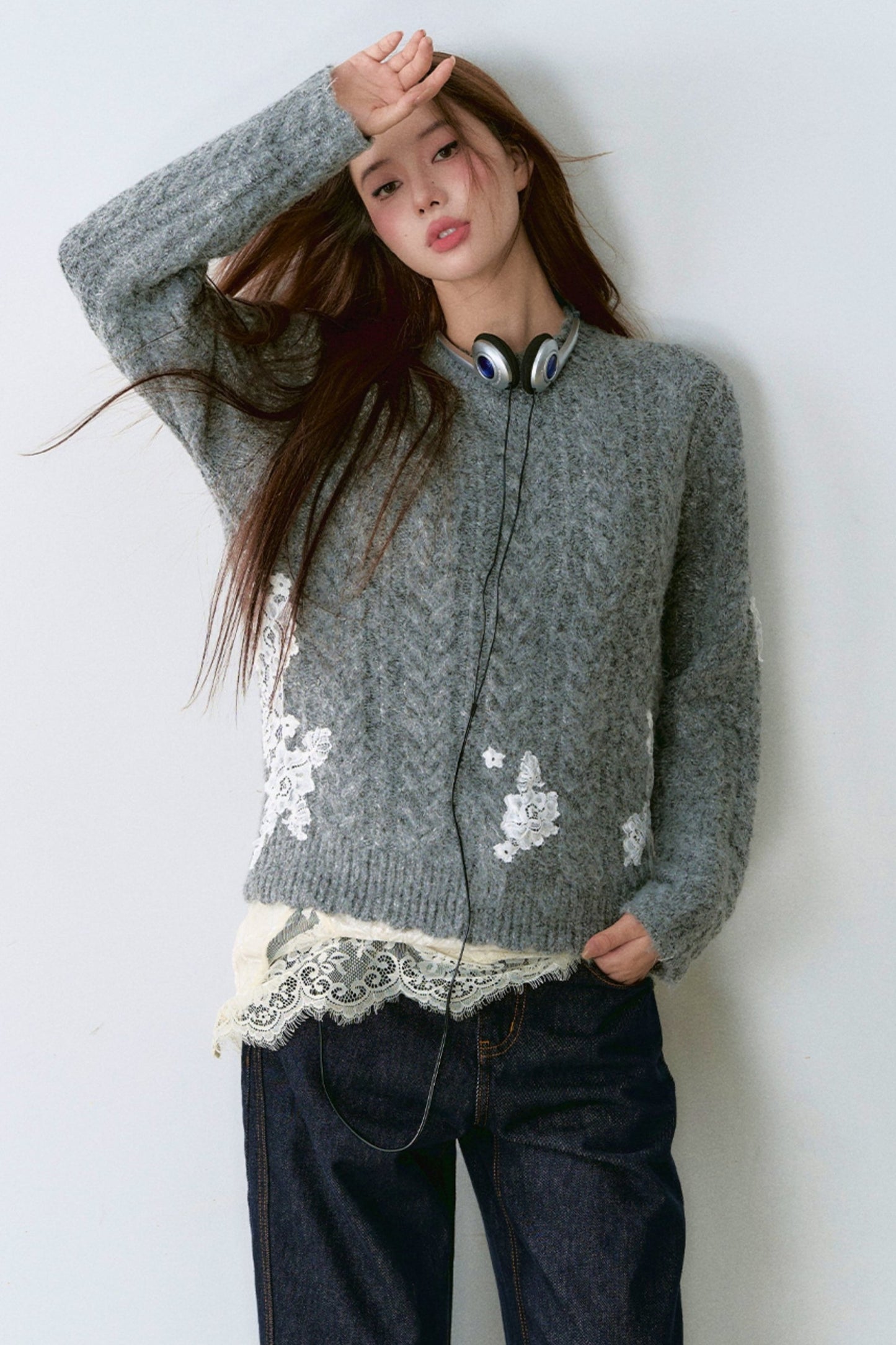 Lace Panel Pullover Sweater