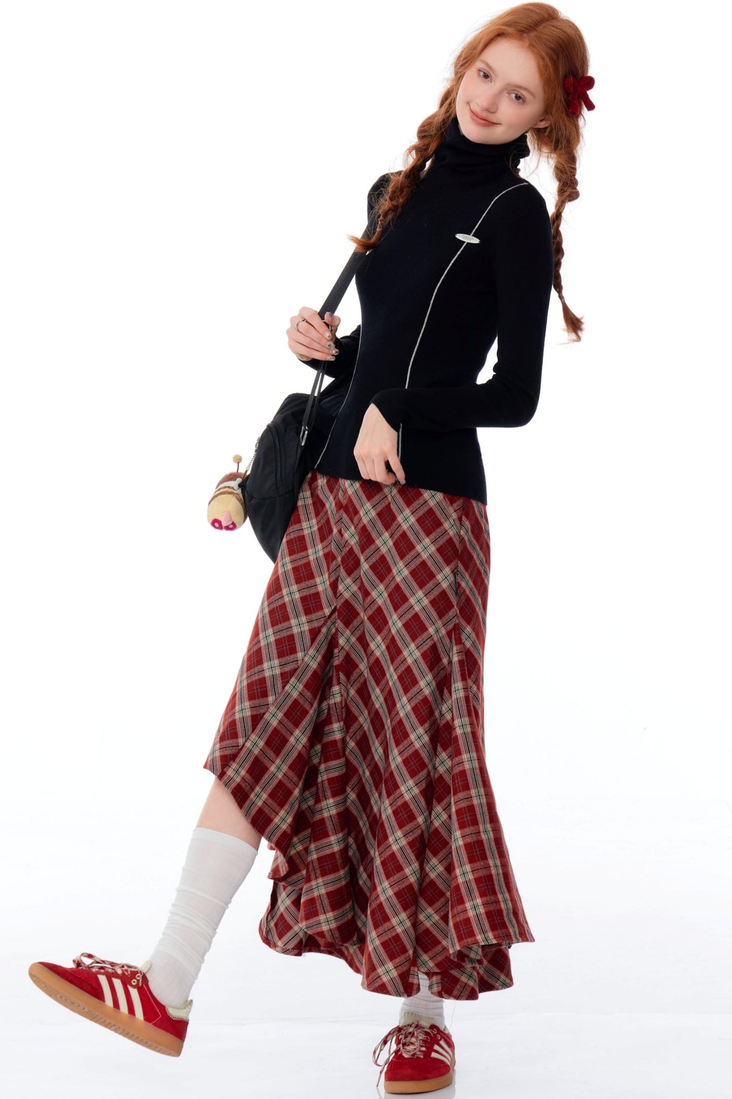 Slim Fit Irregular Plaid Skirt