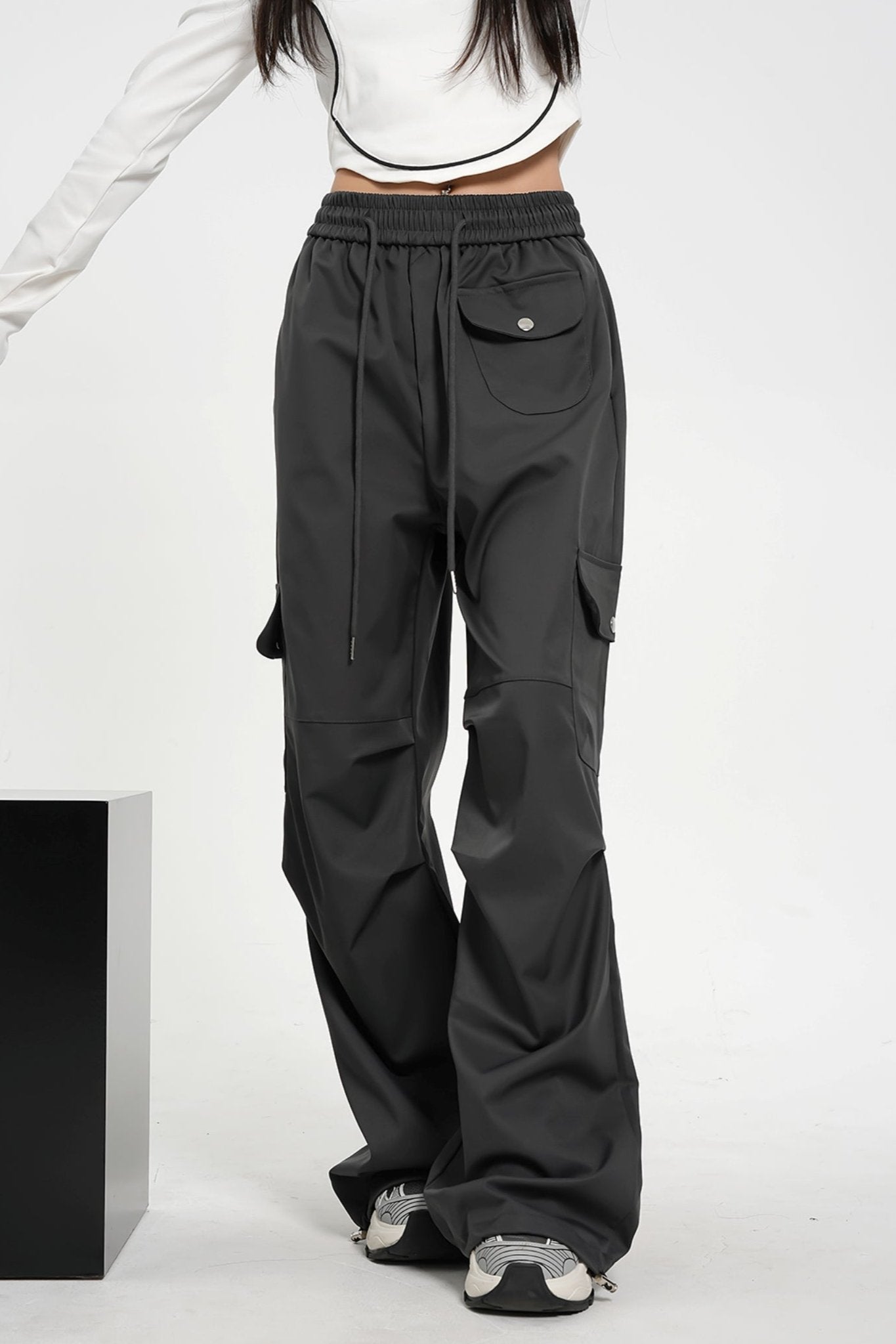 High-Waisted Elasticated Waist Cargo Pants