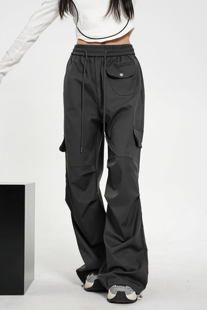 High-waisted Elasticated Waist Cargo Pants