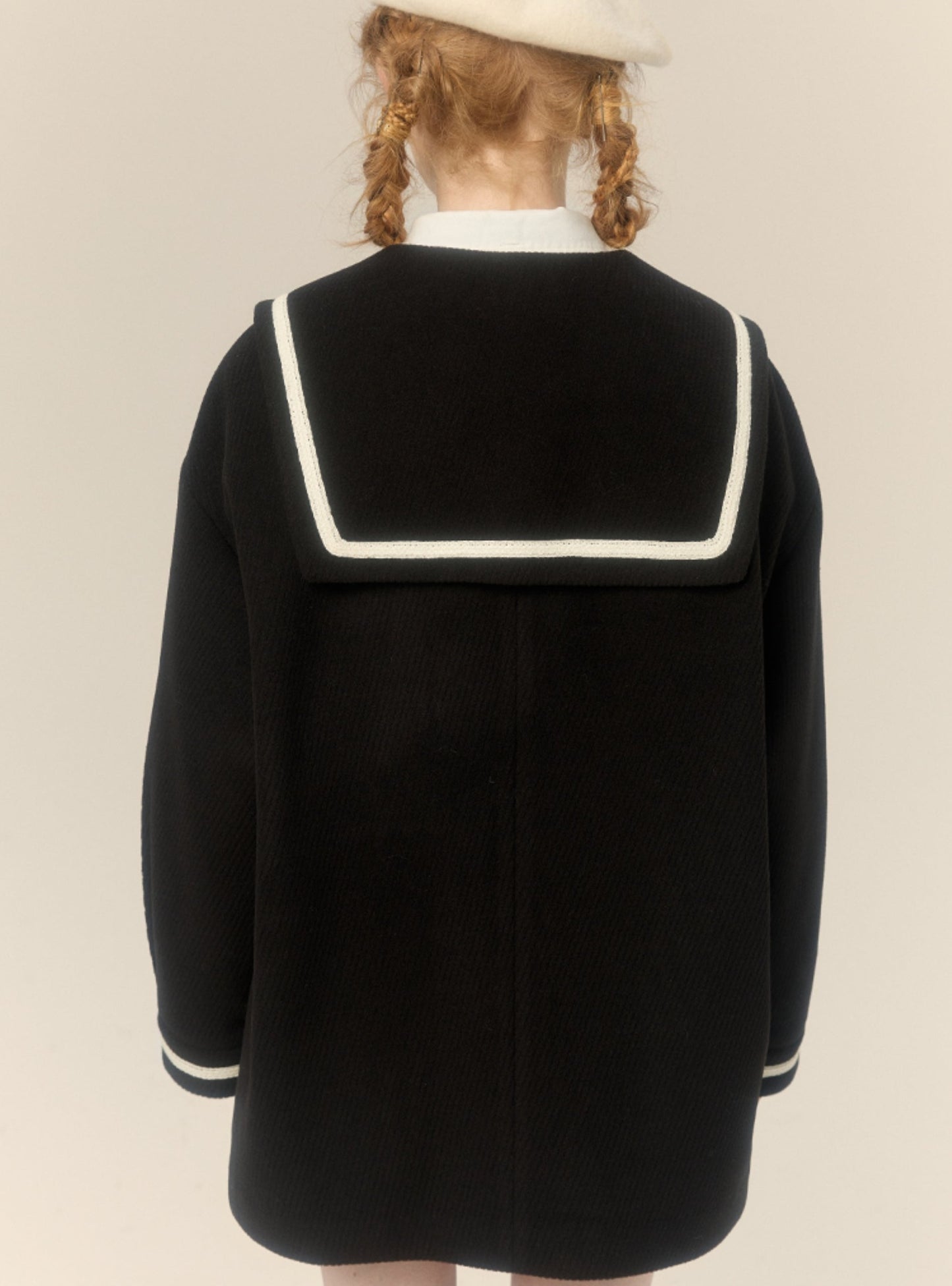 Navy collar tweed mid-length tweed jacket