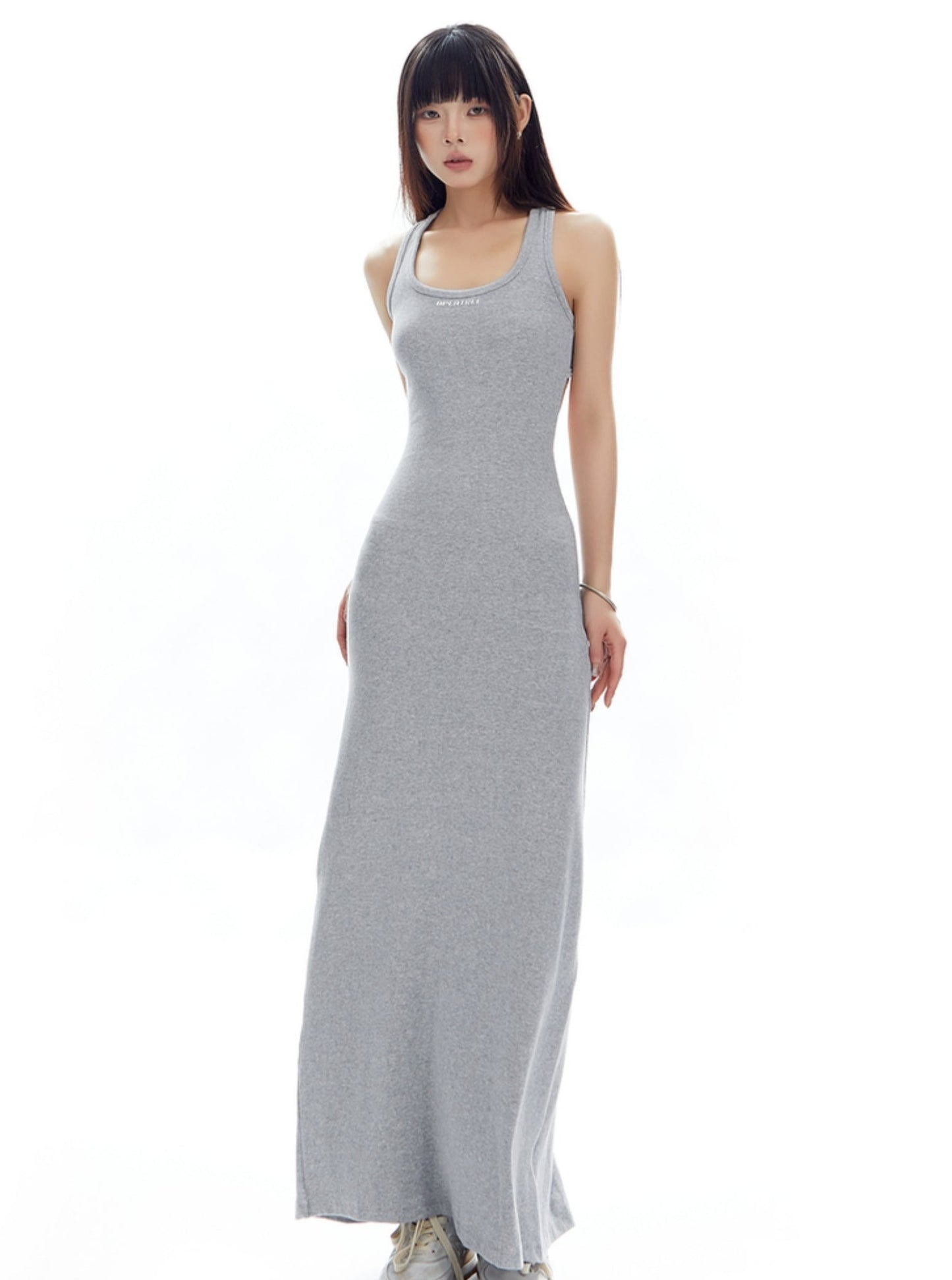 French U-Neck Knitted Maxi Dress