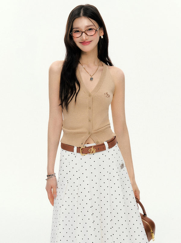 V-Neck Knitted Vest Cropped Top