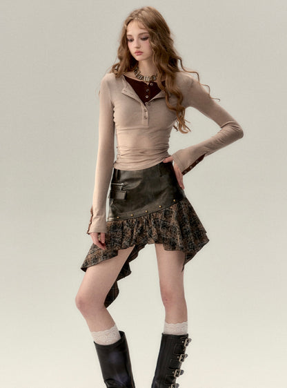 Irregular pu leather skirt