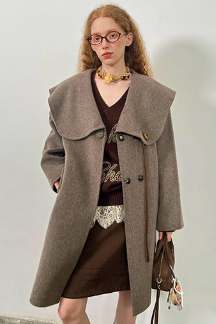 Large Lapel Tweed Wool Coat