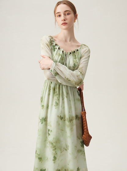 French Temperament Mint Floral Dress