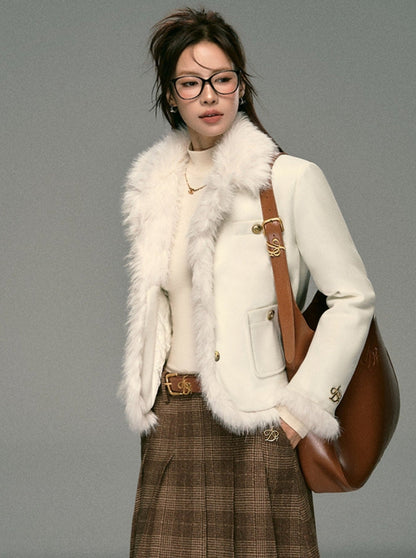 Fragrance Lapel Spliced Fur Collar Jacket