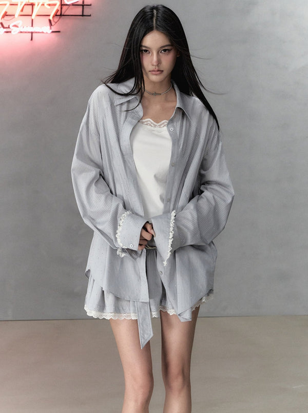 Diamond Striped Lace Panelled Set-Up