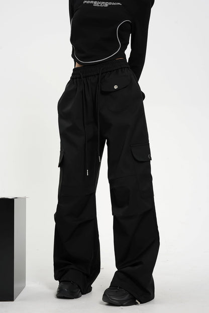 High-Waisted Elasticated Waist Cargo Pants