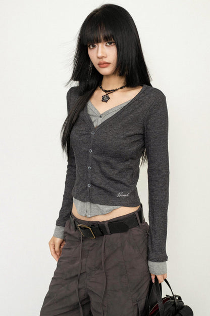 Mock Layer Slim Crop Top