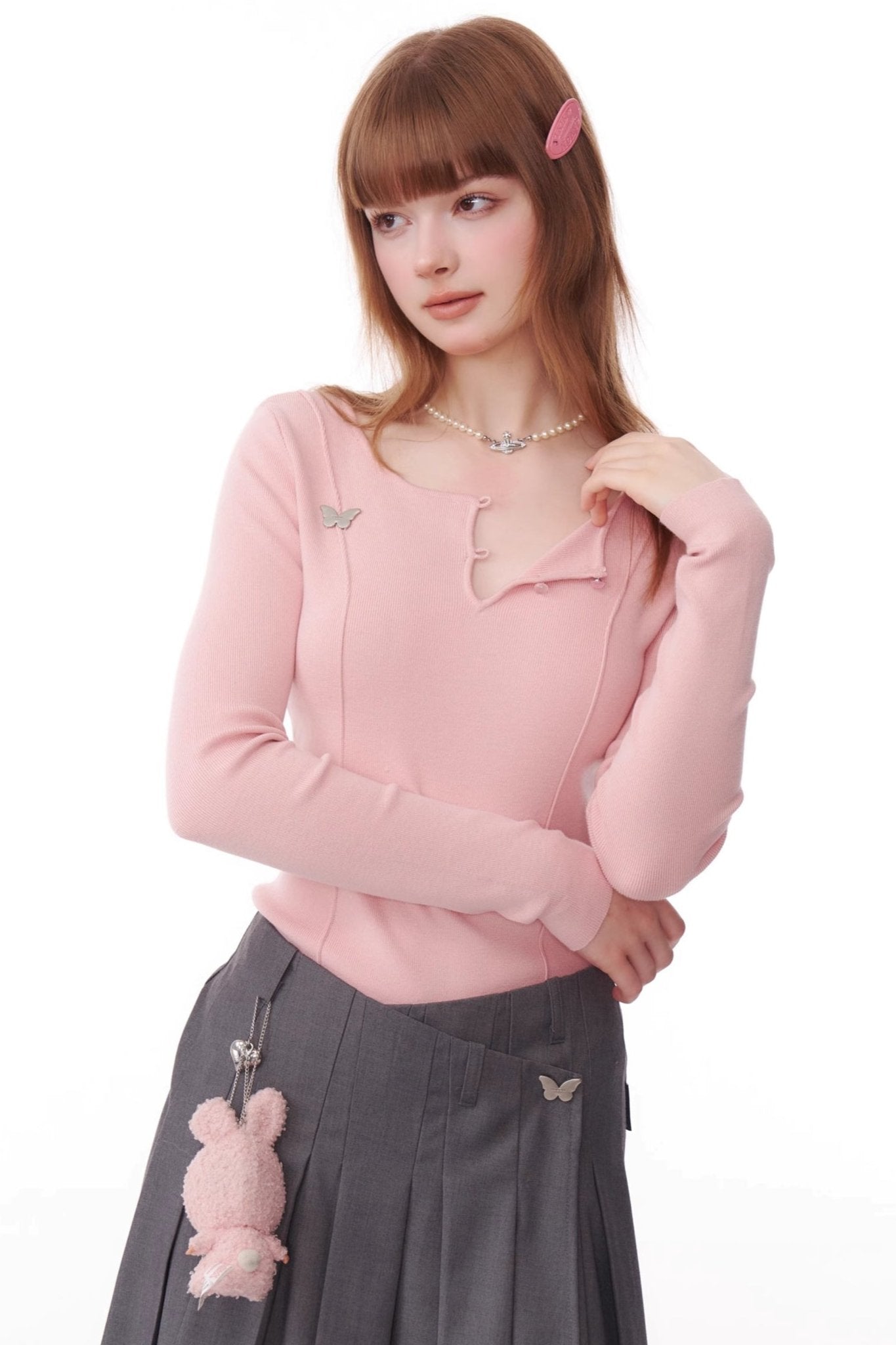 Retro Metal Butterfly Slim Knitted Top