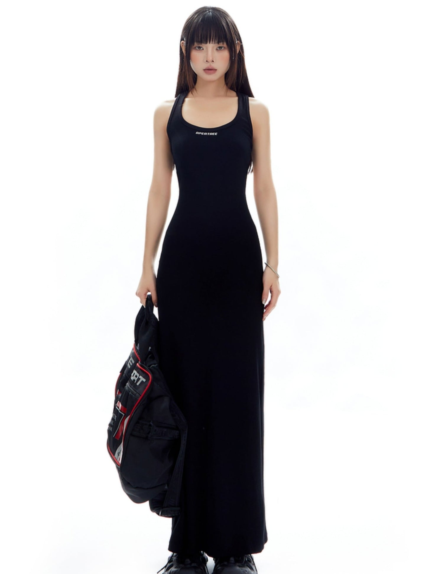 French U-Neck Knitted Maxi Dress