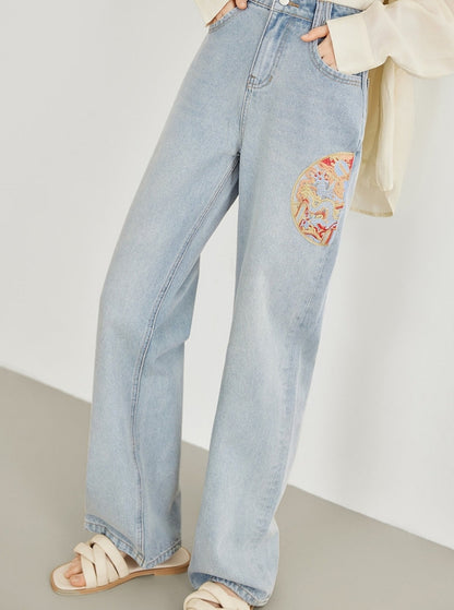 High Waist Light Blue Straight Jeans