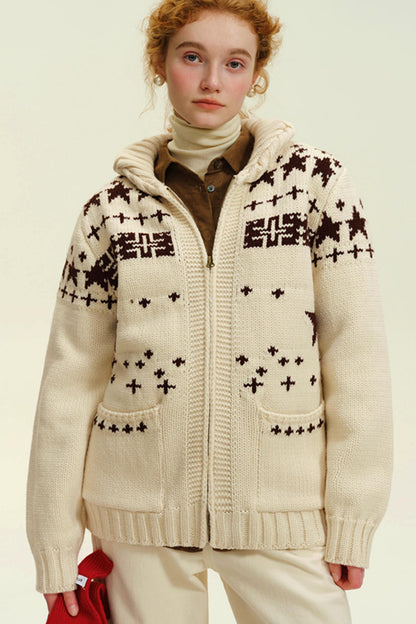 Fair Isle Hooded Zip Cardigan