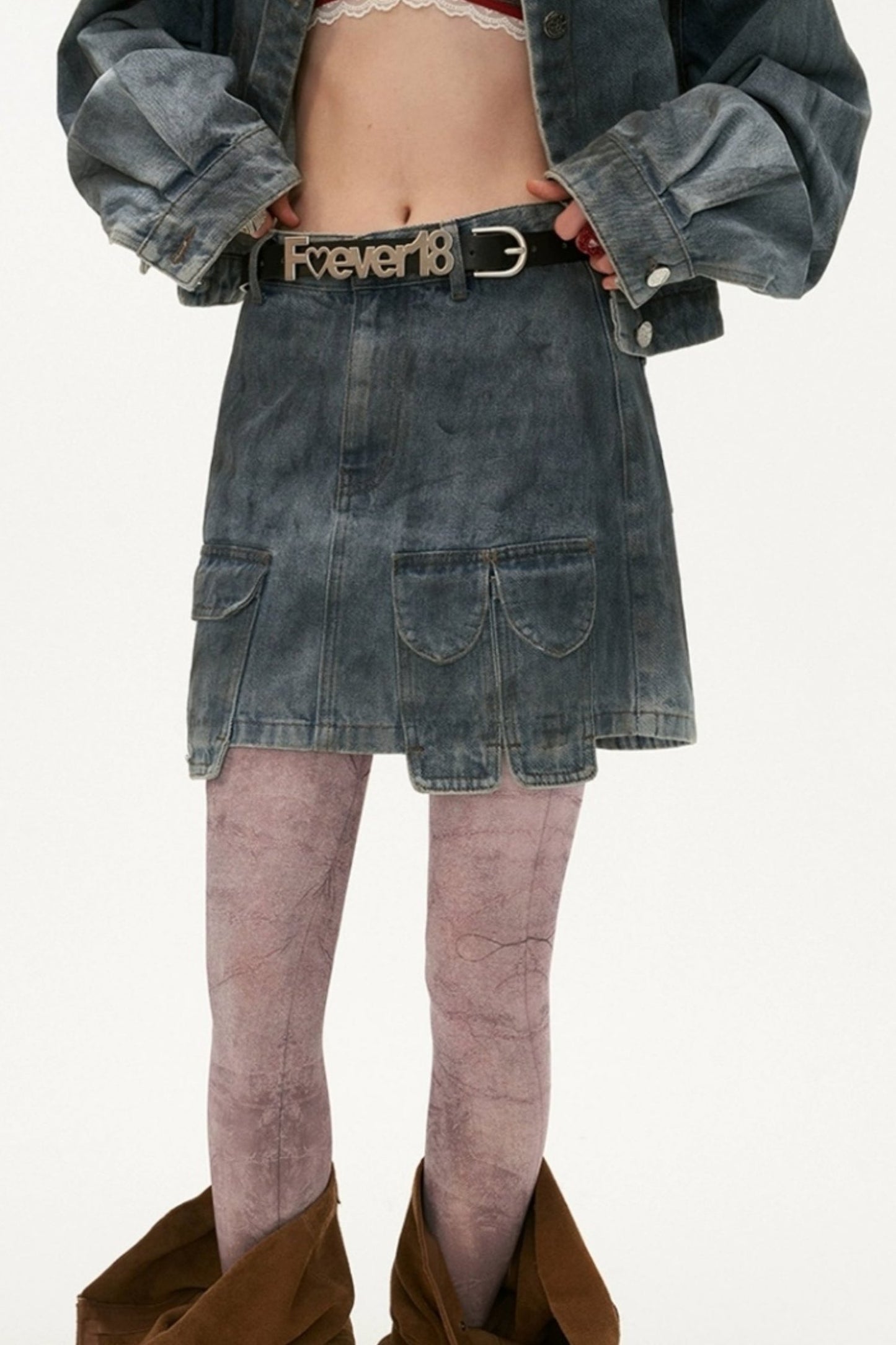 MAMC Distressed Denim Jacke Jacke kurzen Rock zweiteiligen Rock fallen neue Mode lässig Denim Anzug Frauen