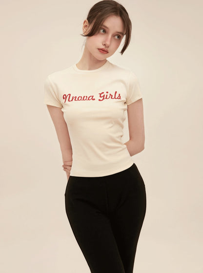 Letter Print Skinny Crew Neck T-Shirt