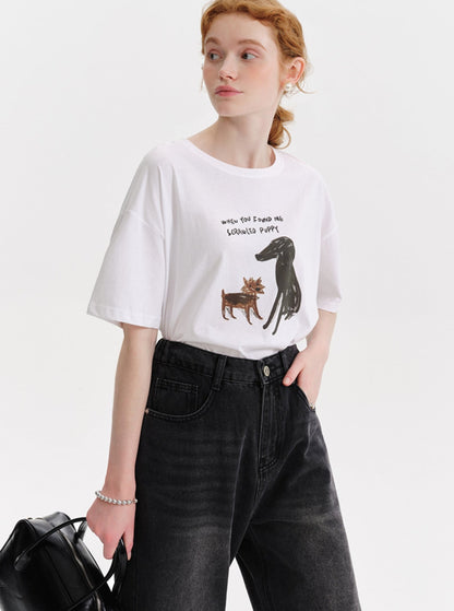 Puppy Monogram Print T-Shirt