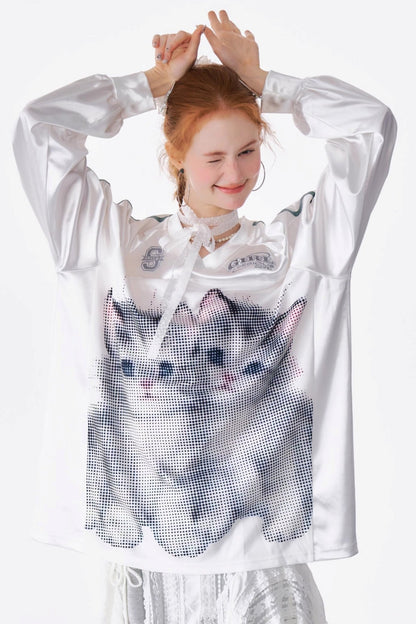 Retro Cat Print Sports Sweatshirt