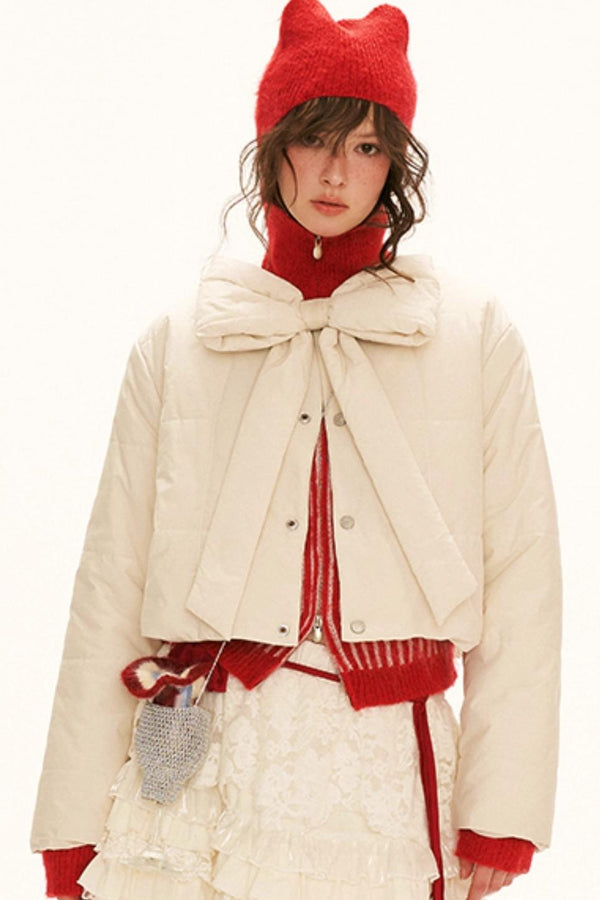 리본 버튼 크롭 재킷 