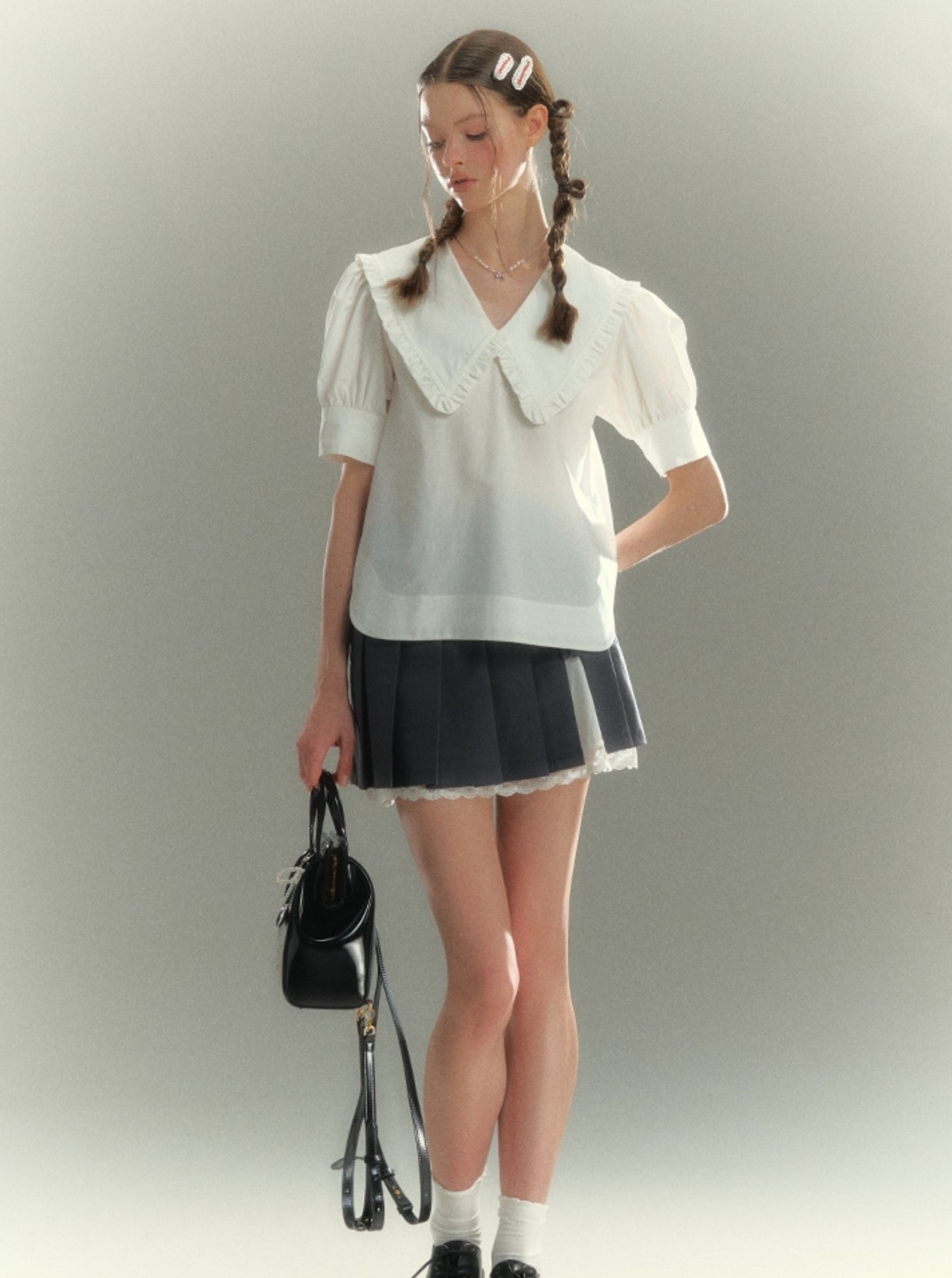 White Fungus Trim Doll Collar Shirt