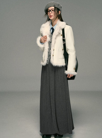 Fragrance Lapel Spliced Fur Collar Jacket