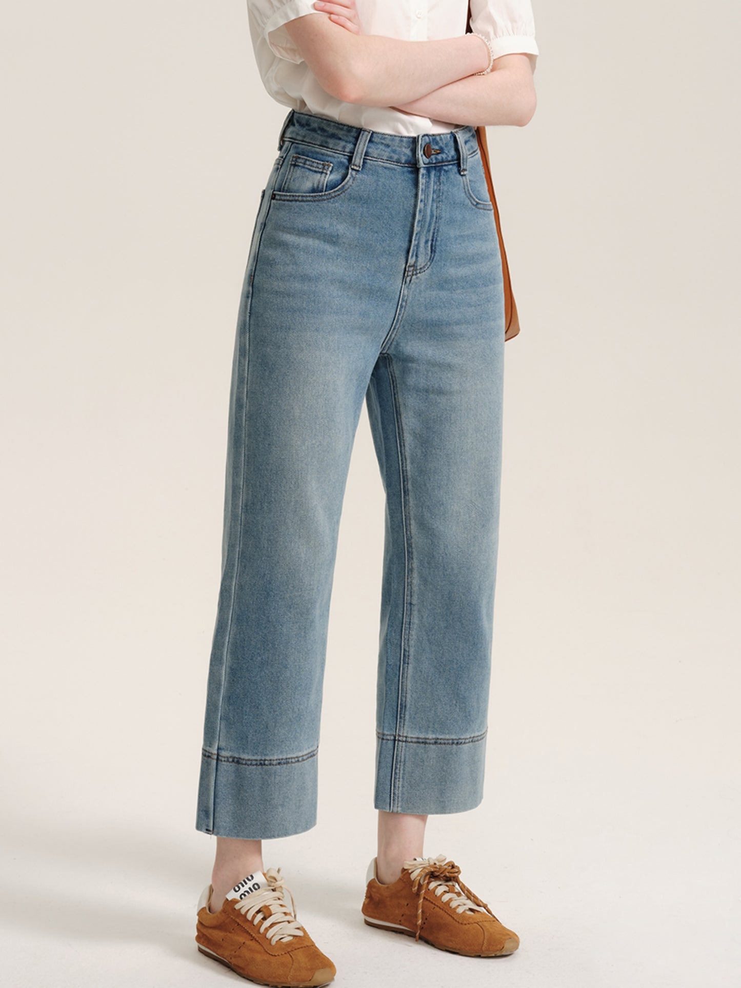 7.8 auf der neuen 85% off hellblau High-Waisted Straight-Leg-Jeans, kleine Leute schauen dünn und schmal, abgeschnitten Rohr Baguette Hosen