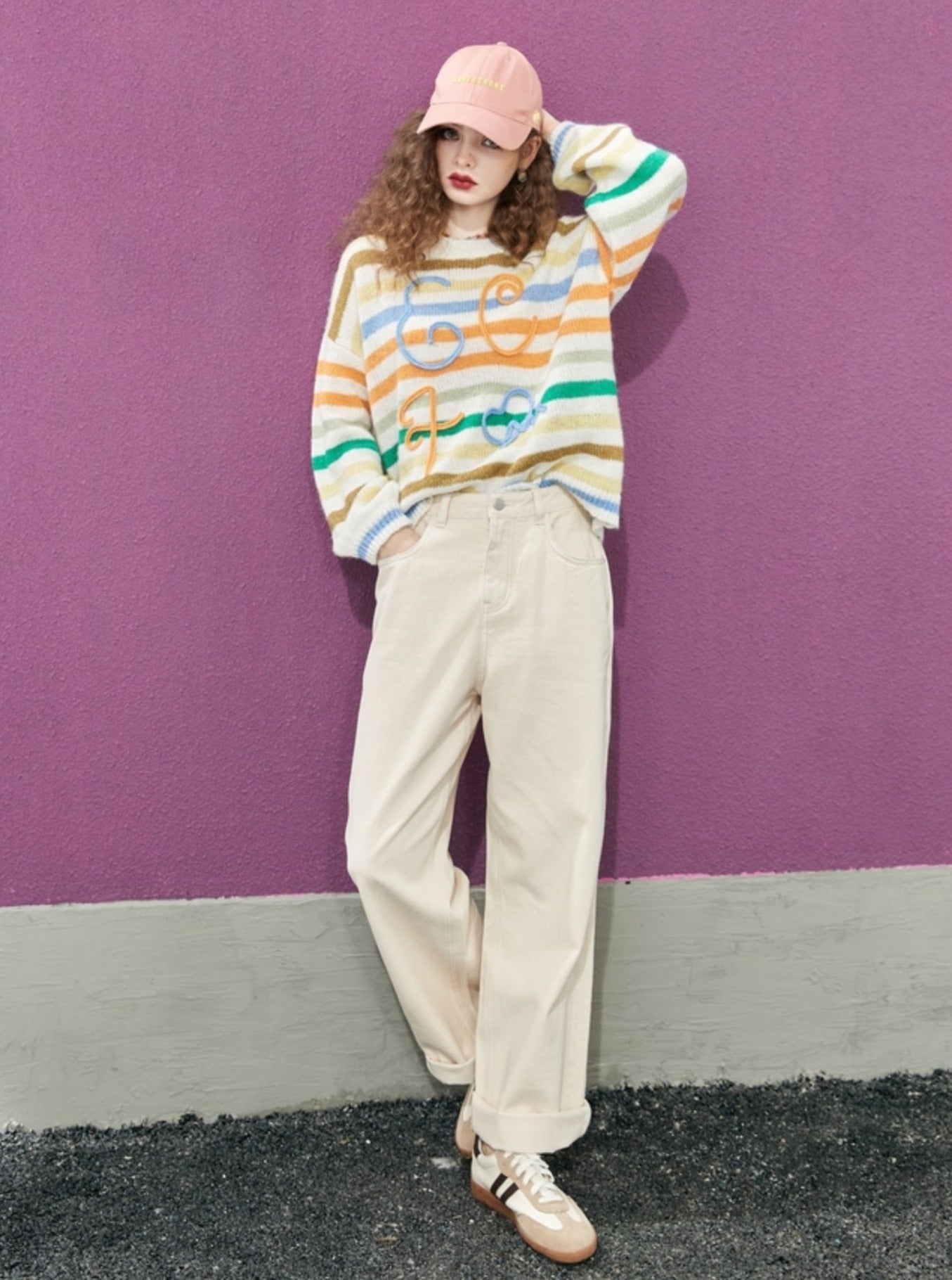 Loose Striped Mohair Knit Sweater Top