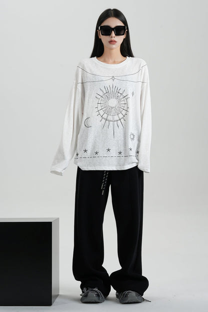 Sense Print Loose Long Sleeve T-Shirt