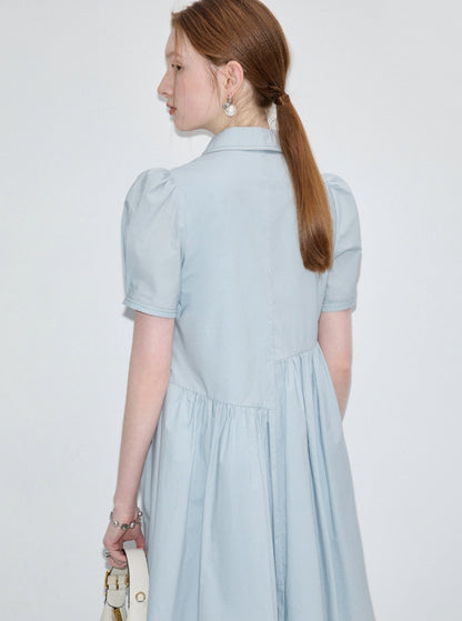 Niche Deconstructed Puff Sleeve Shirt Dress