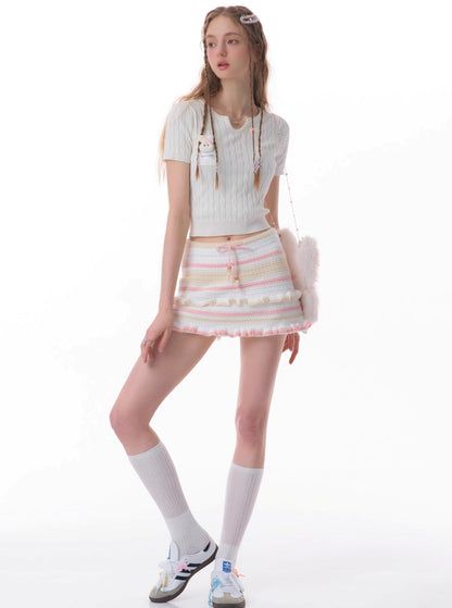 Knitted Stripe Design Mini Skirt