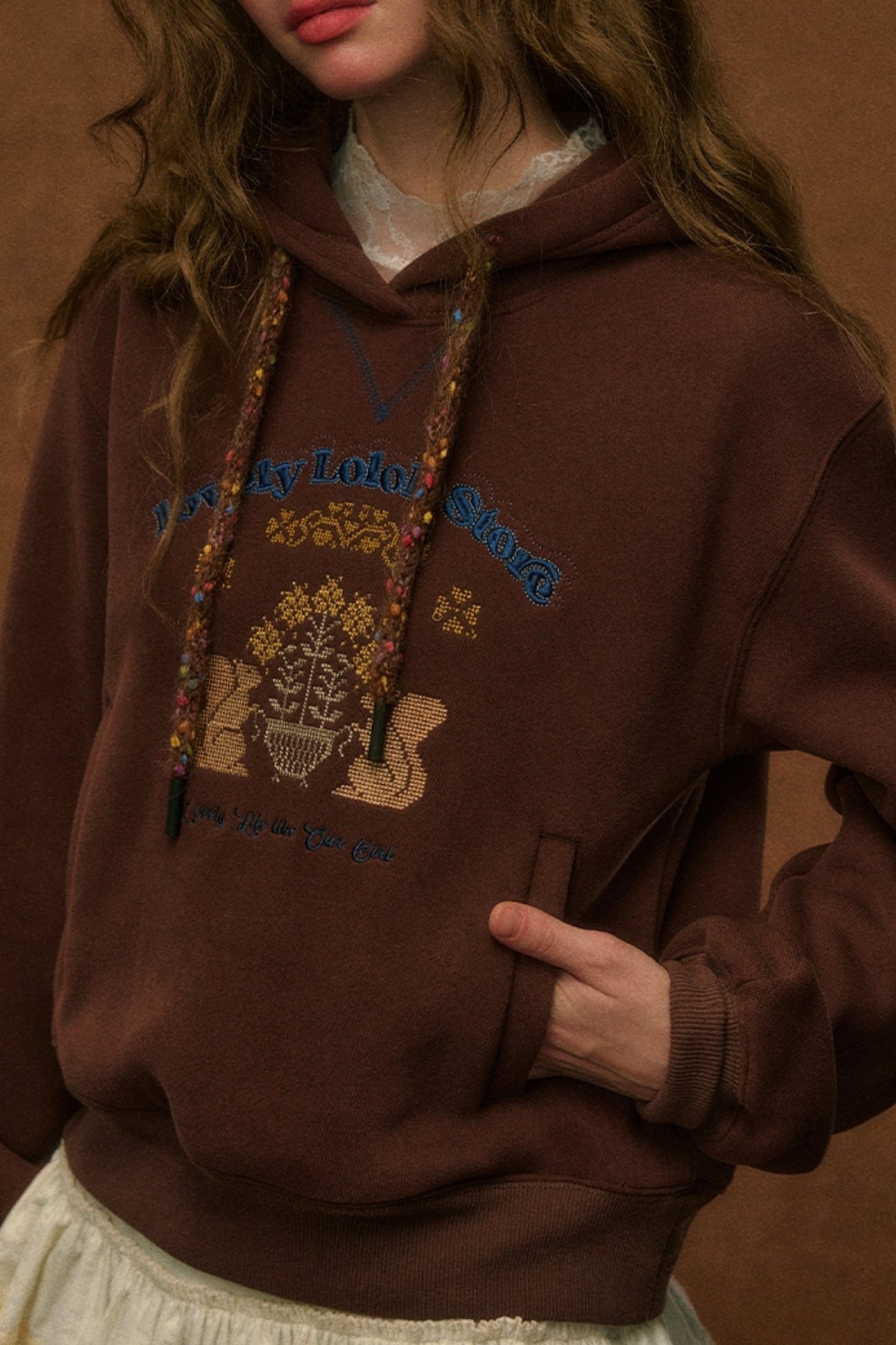 Embroidered Wool Pullover Hoodie