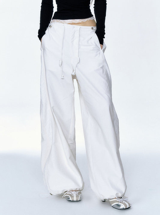 Lace Patchwork Off-White Pants