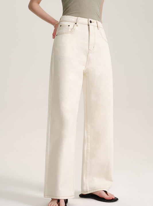 White High-Waisted Straight Pants