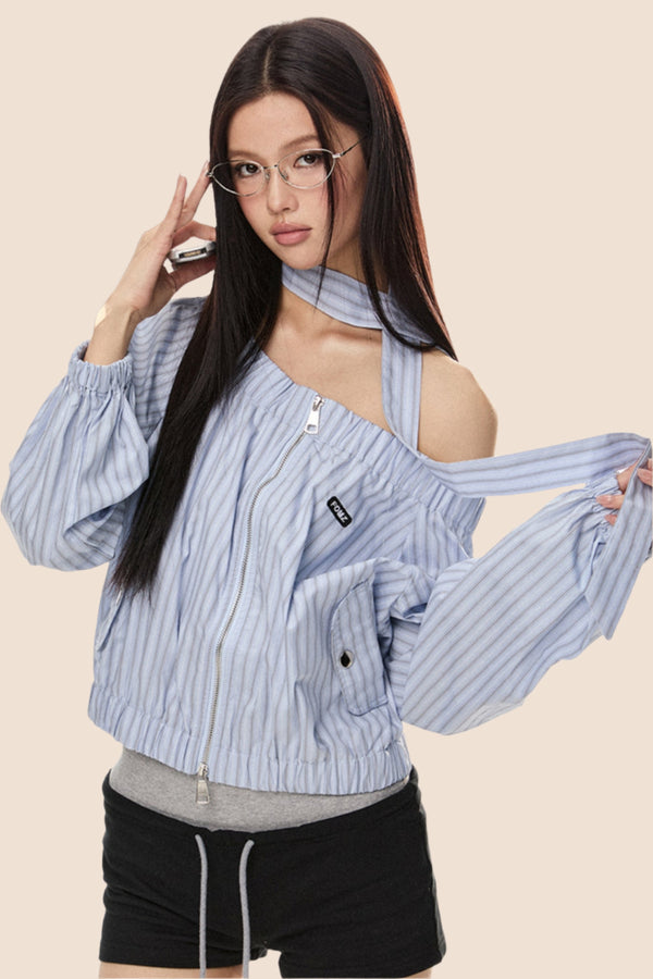 Off Shoulder Zip Shirt
