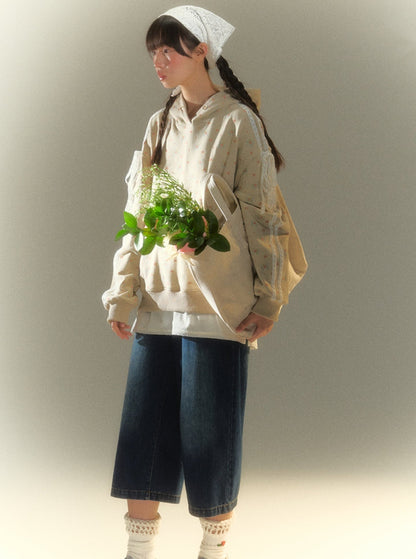 Florales Sweatshirt-Top mit Kapuze