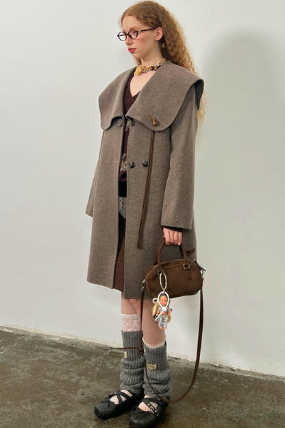 Large Lapel Tweed Wool Coat