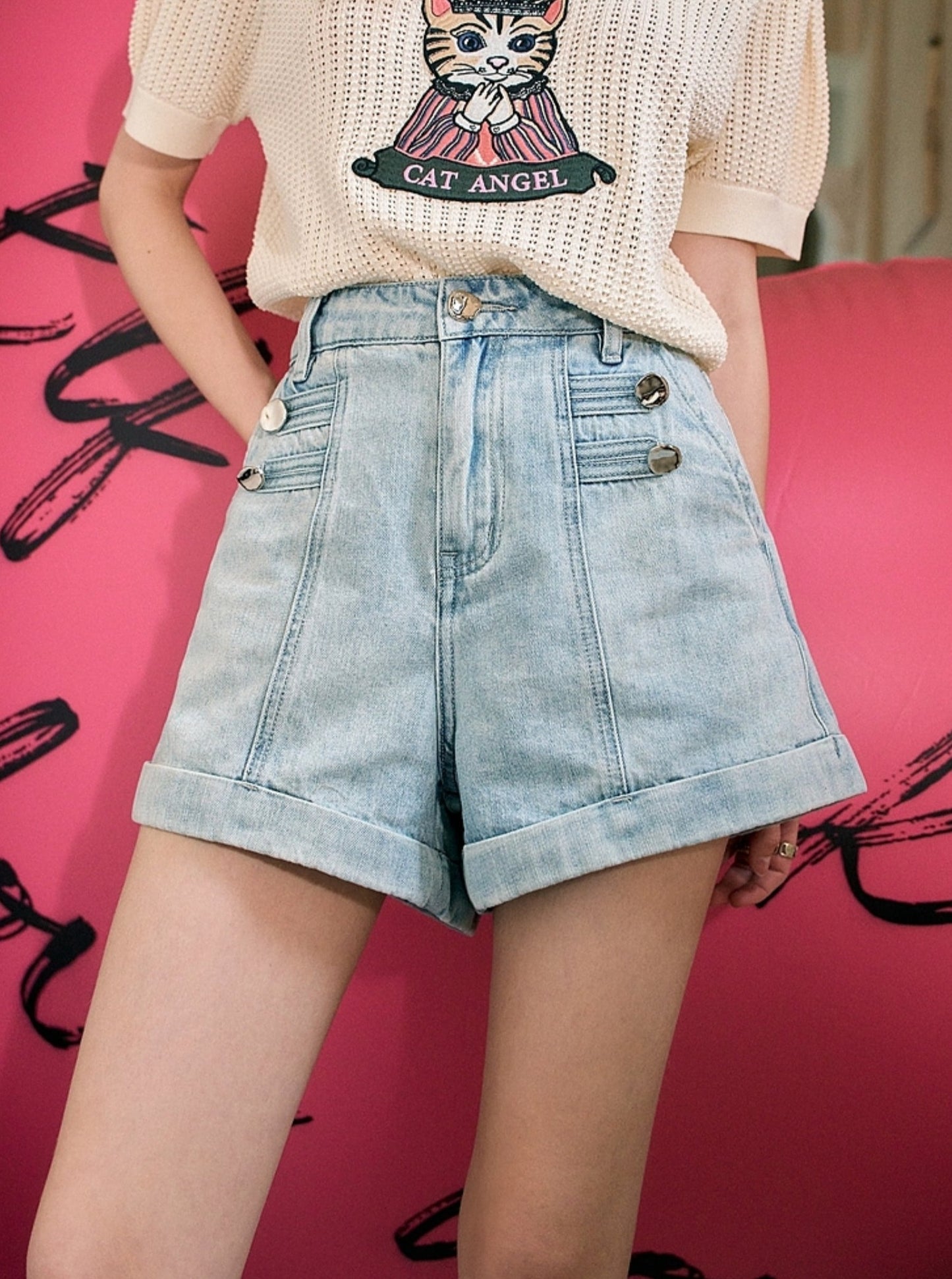 High Waist A-Line Rolled Edge Shorts Pants