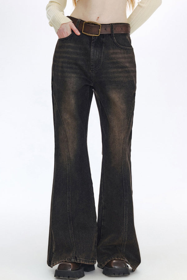 레그 에센스 치트 플레어드 데님 팬츠 