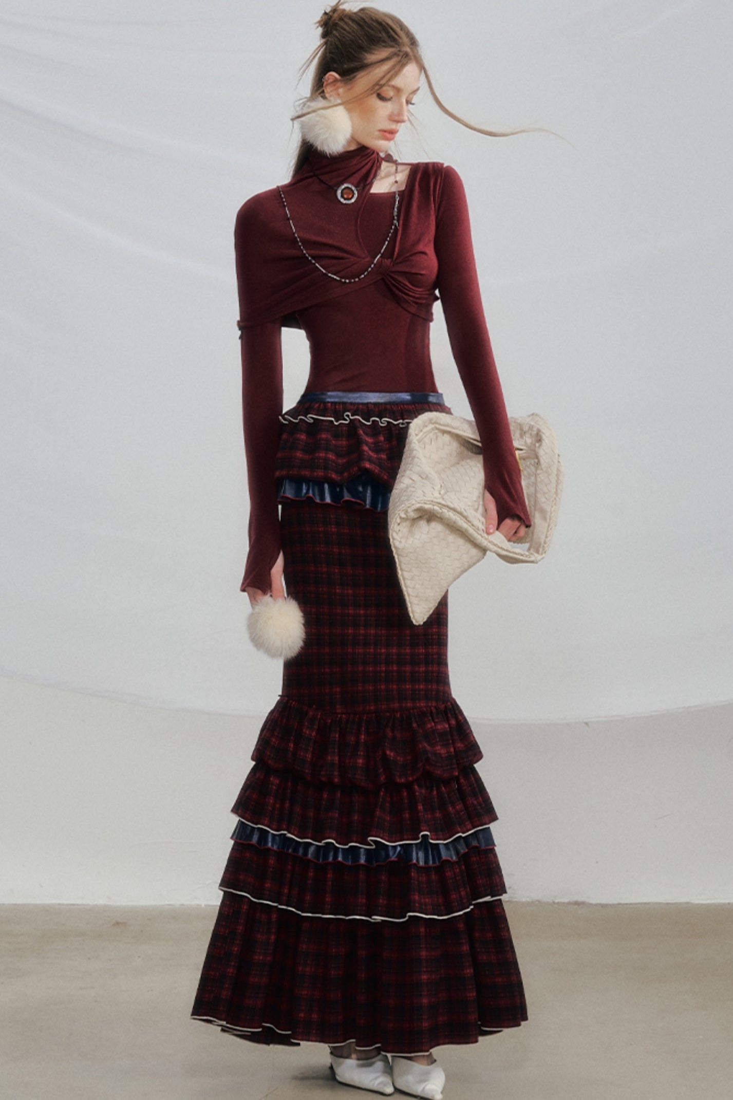 Red Check Fishtail Skirt