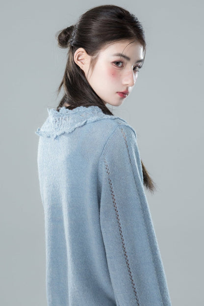 Mist Blue Crochet Mohair Cardigan