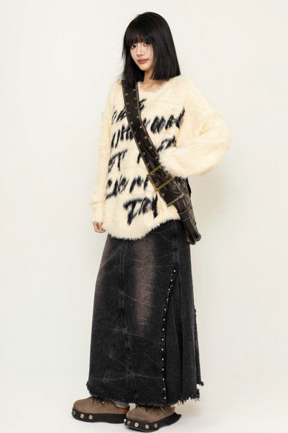 OCTTFLAB Fall/Winter American vintage letter mohair sweater is worn inside and out, casual and loose knitting