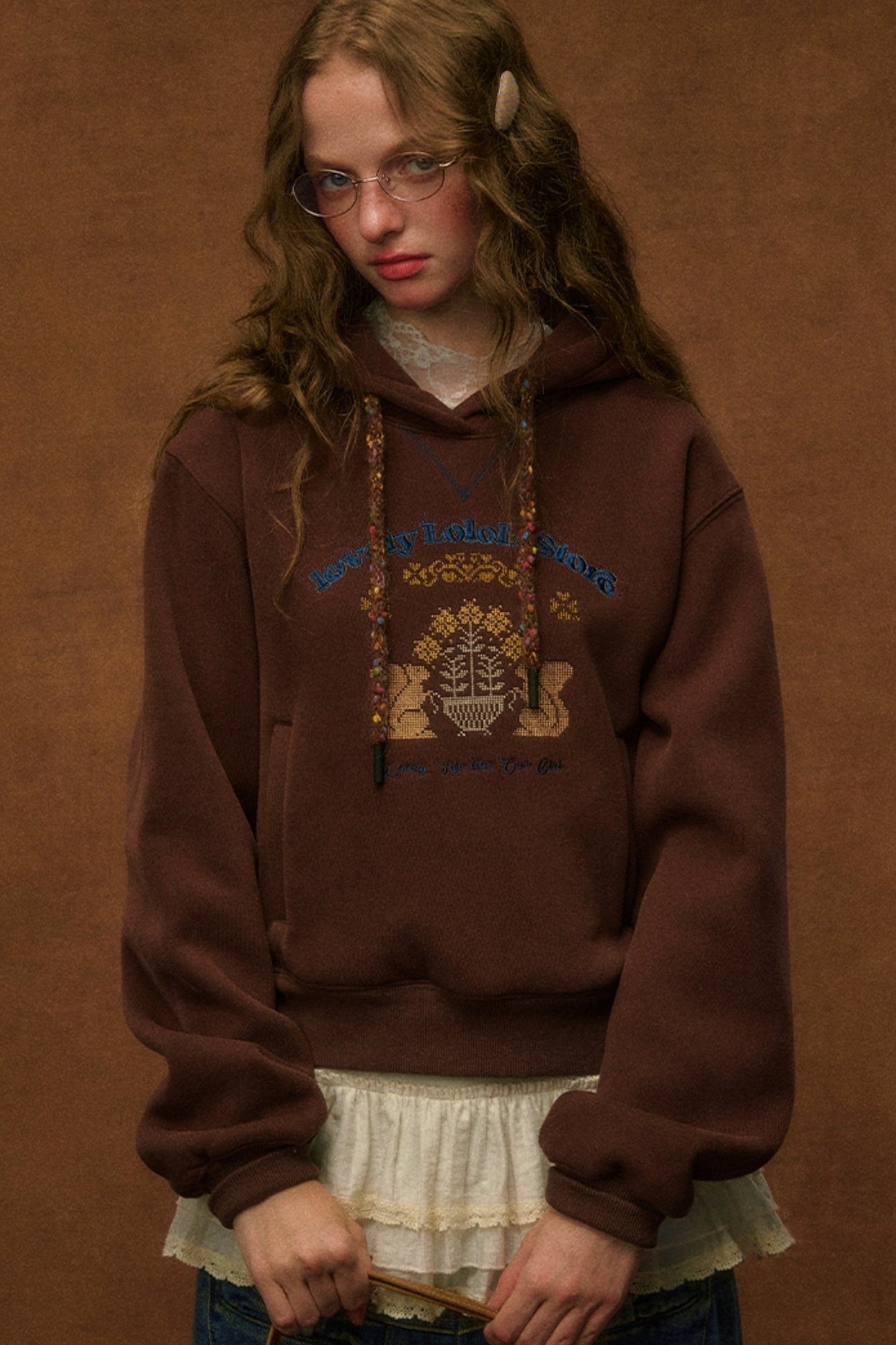 Embroidered Wool Pullover Hoodie